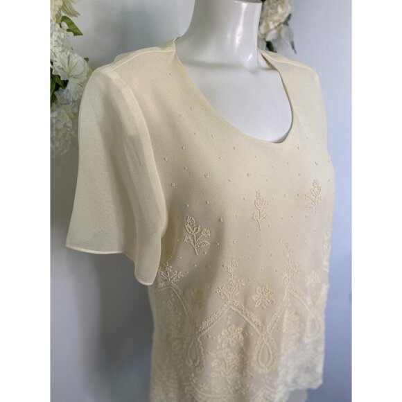 Vintage Top Choice Fashion Beaded Embellished Ivory Blouse Tag Sz XXL Fits L USA - Picture 11 of 16